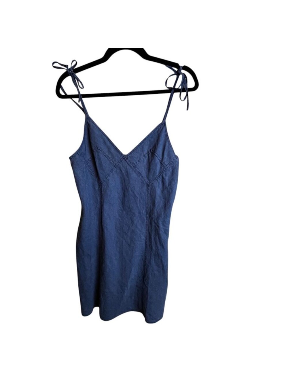 J.Crew Dress Womens 6 Blue Linen Sleeveless Tie Strap V Neck Sundress Mini
